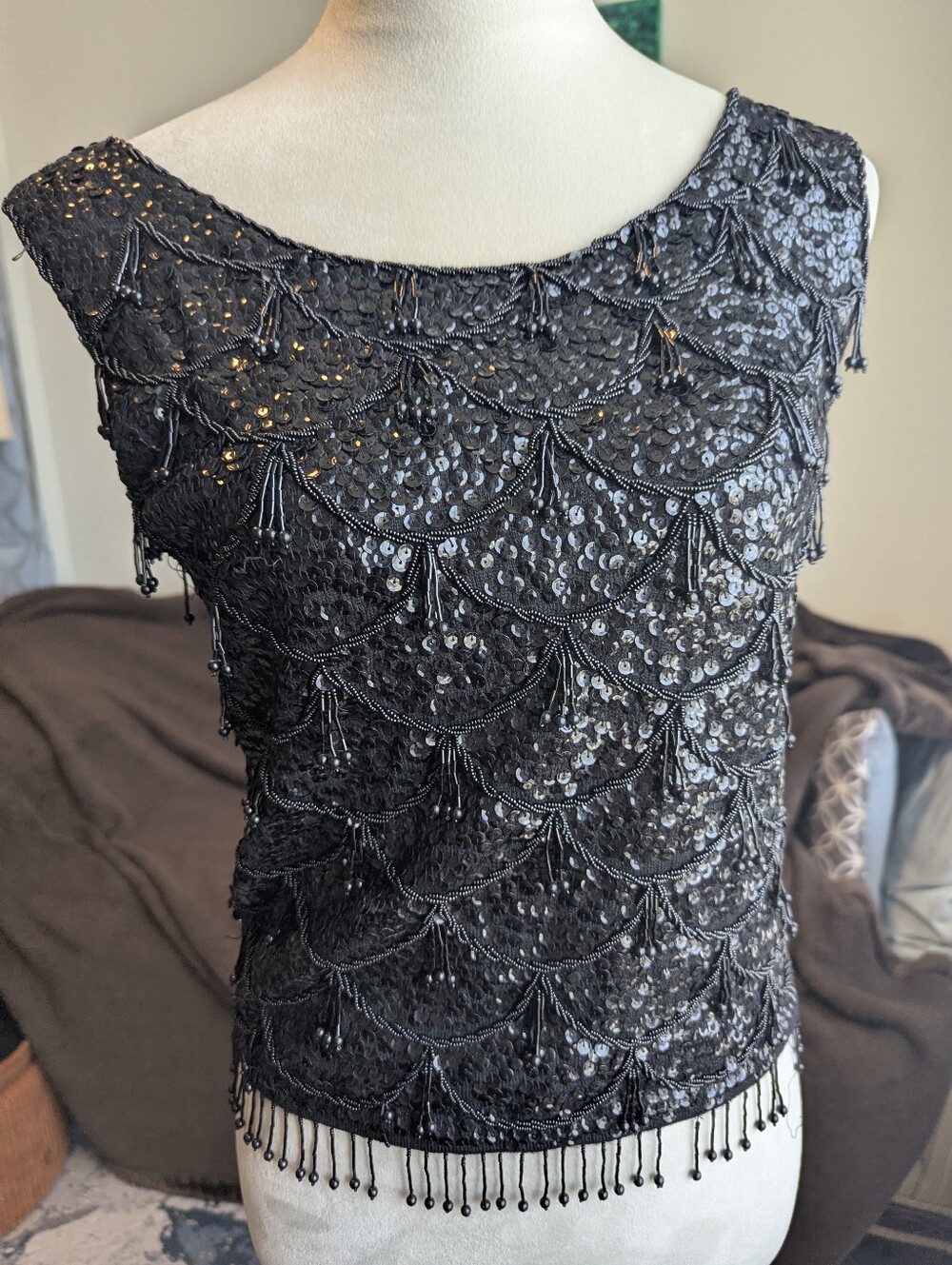 Sequin & Bead Detail - Metallic BLACK TOP